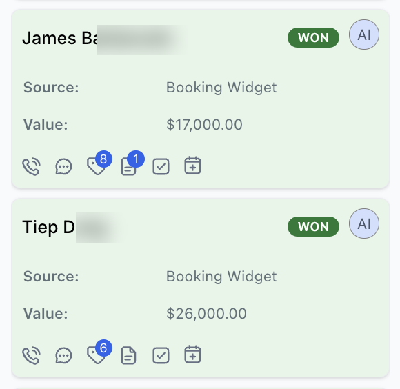 Two opportunities marked Won. $17,000 and $26,000